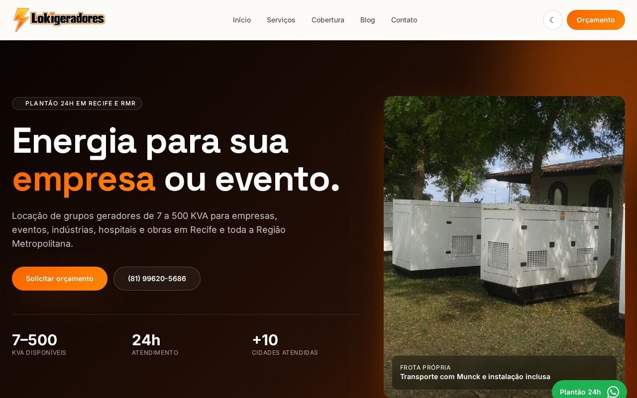 Preview do site Loki Geradores — projeto entregue pela AtivaSite