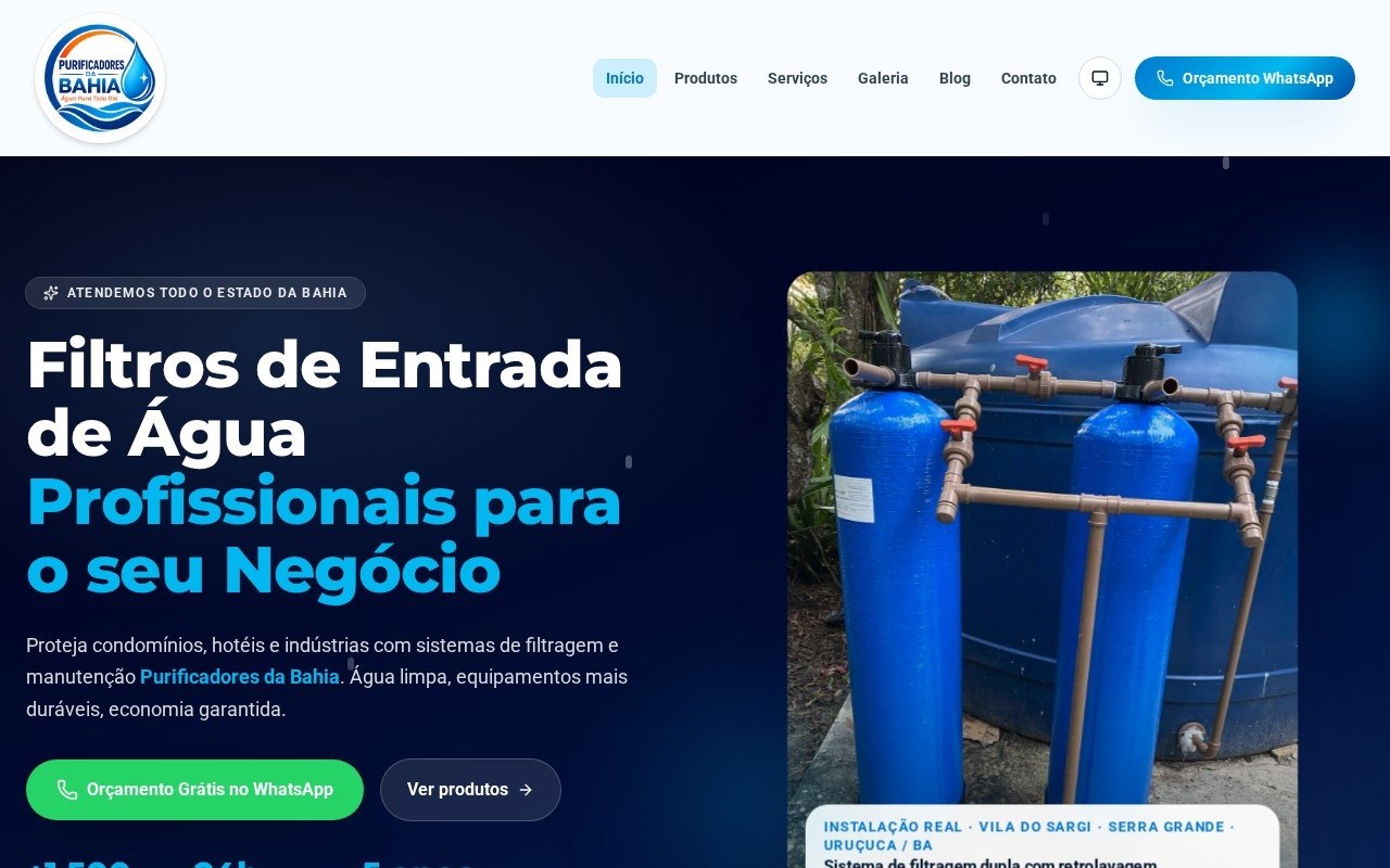 Preview do site Purificadores da Bahia — projeto entregue pela AtivaSite