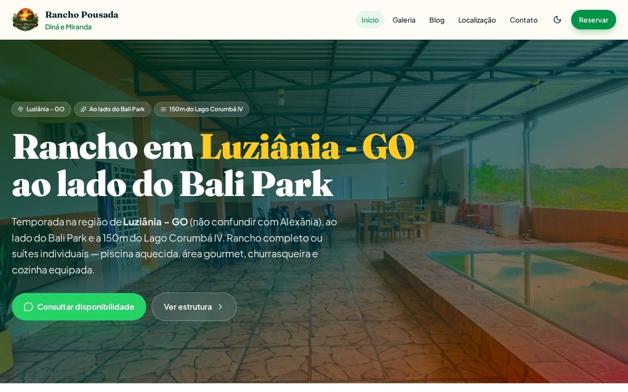 Preview do site Rancho Pousada Dina e Miranda — projeto entregue pela AtivaSite
