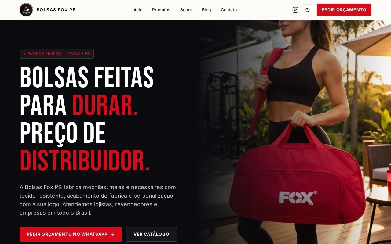 Página inicial do projeto Bolsas Fox PB