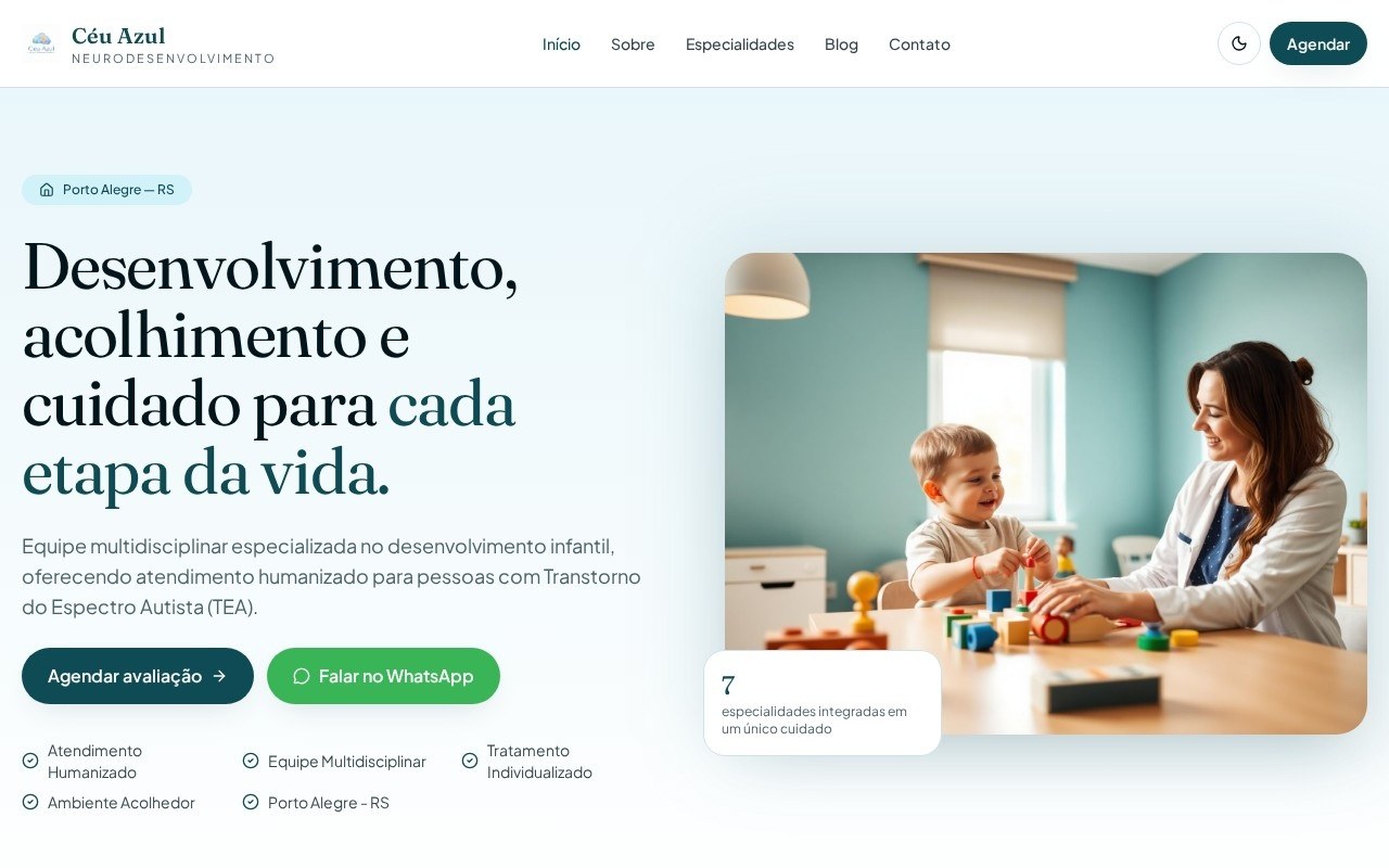 Página inicial do projeto Céu Azul Neurodesenvolvimento