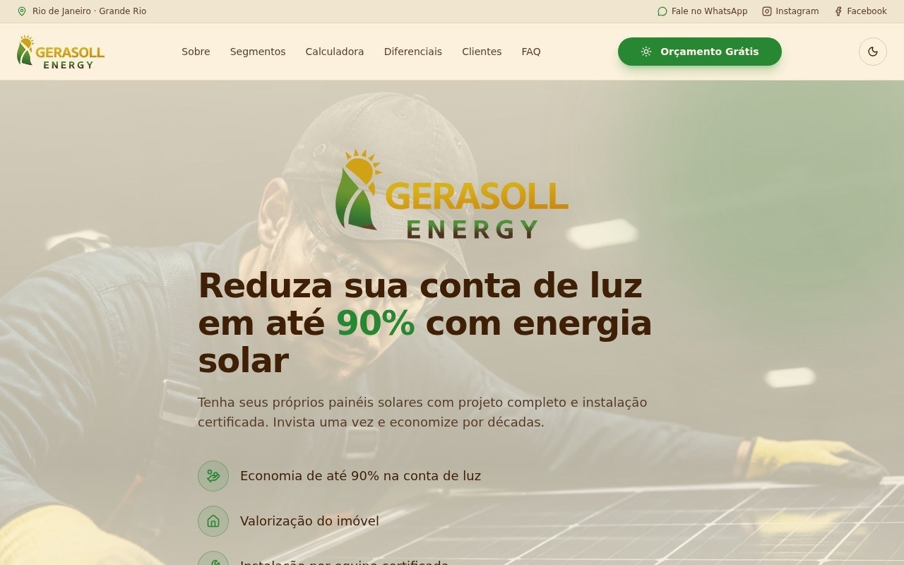 Página inicial do projeto GeraSol Energy