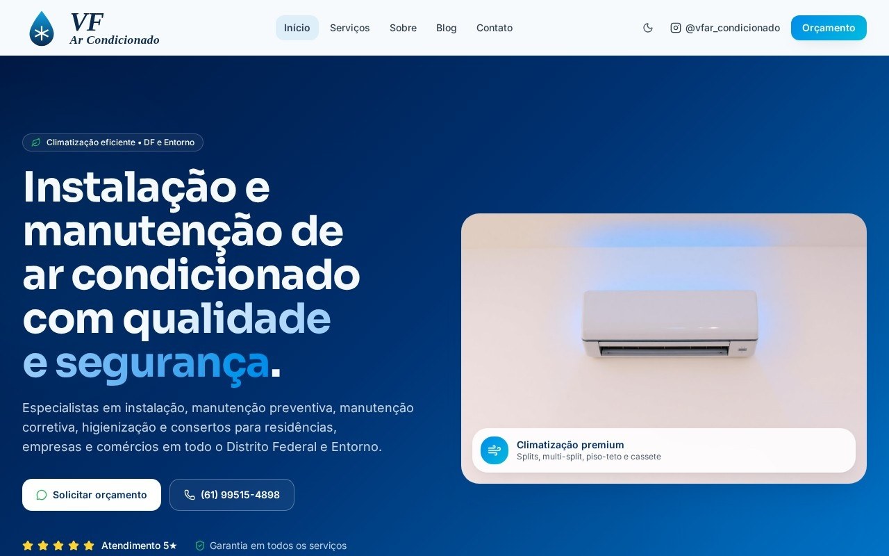 Página inicial do projeto VF Ar Condicionado